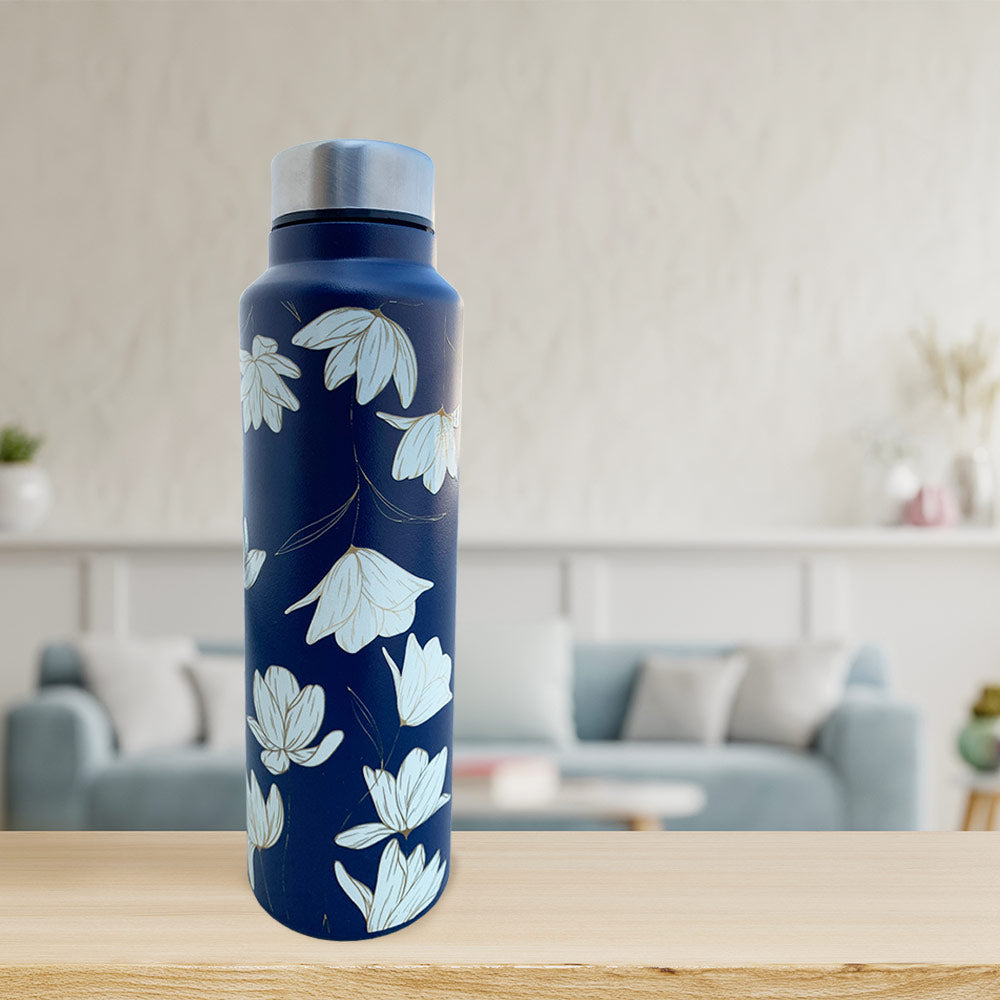 Blue Floral Pattern Steel Bottle