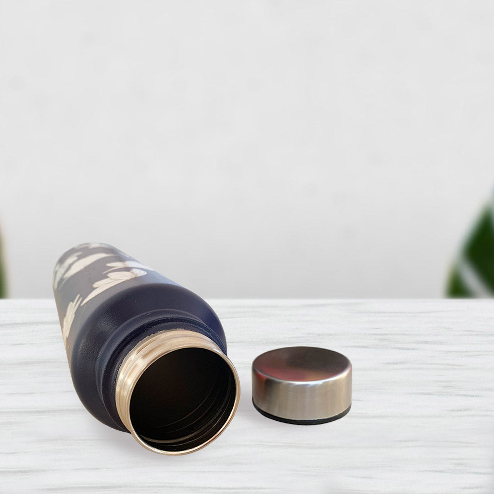 Blue Floral Pattern Steel Bottle