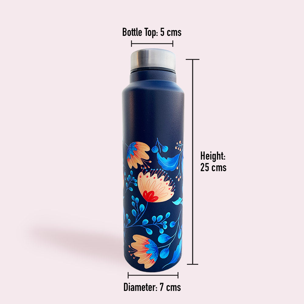 Blue Floral Pattern Steel Bottle