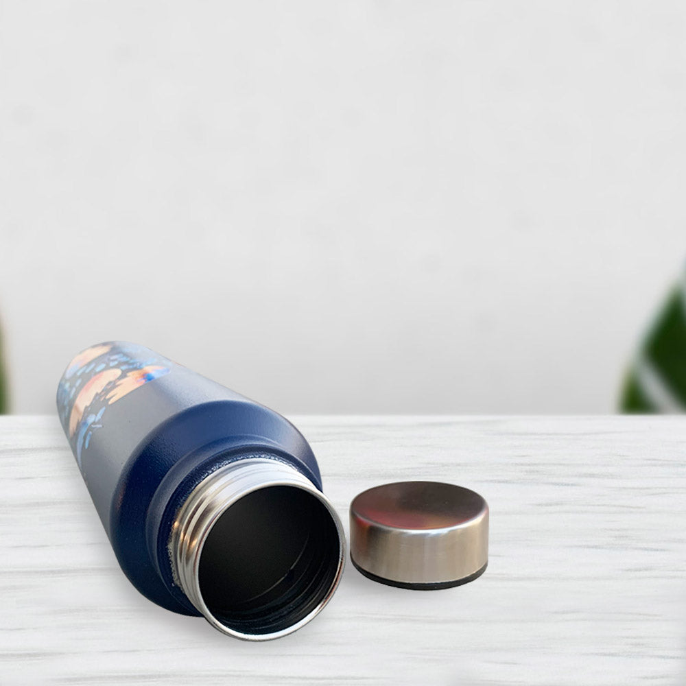 Blue Floral Pattern Steel Bottle