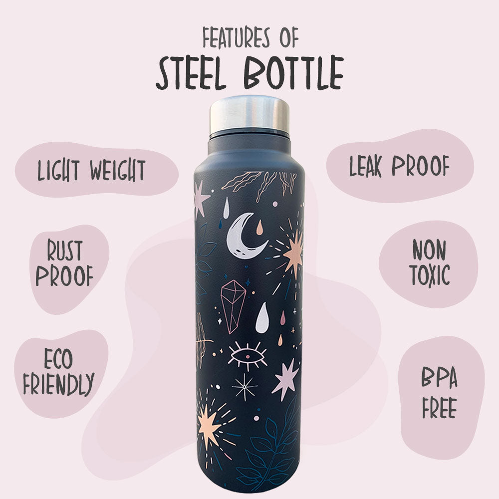Black Boho Theme Steel Bottle
