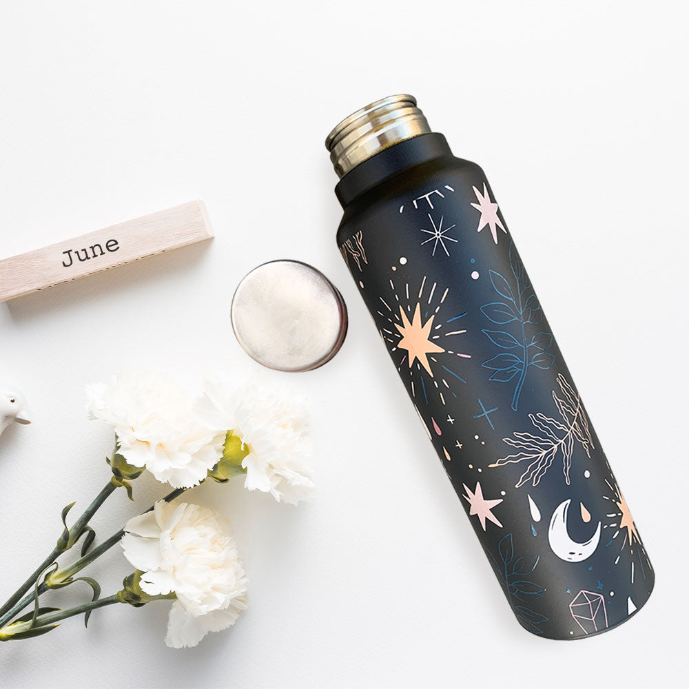 Black Boho Theme Steel Bottle