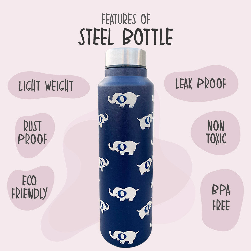 Elephant Motif Blue Steel Bottle