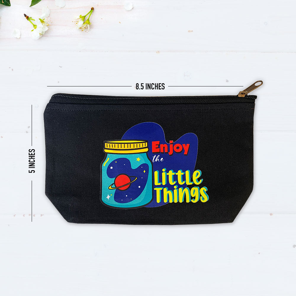 Enjoy the Little Things Multi-Purpose Black Cotton Pouch