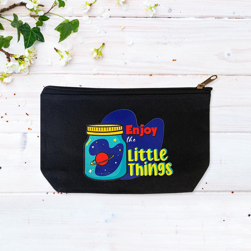 Enjoy the Little Things Multi-Purpose Black Cotton Pouch