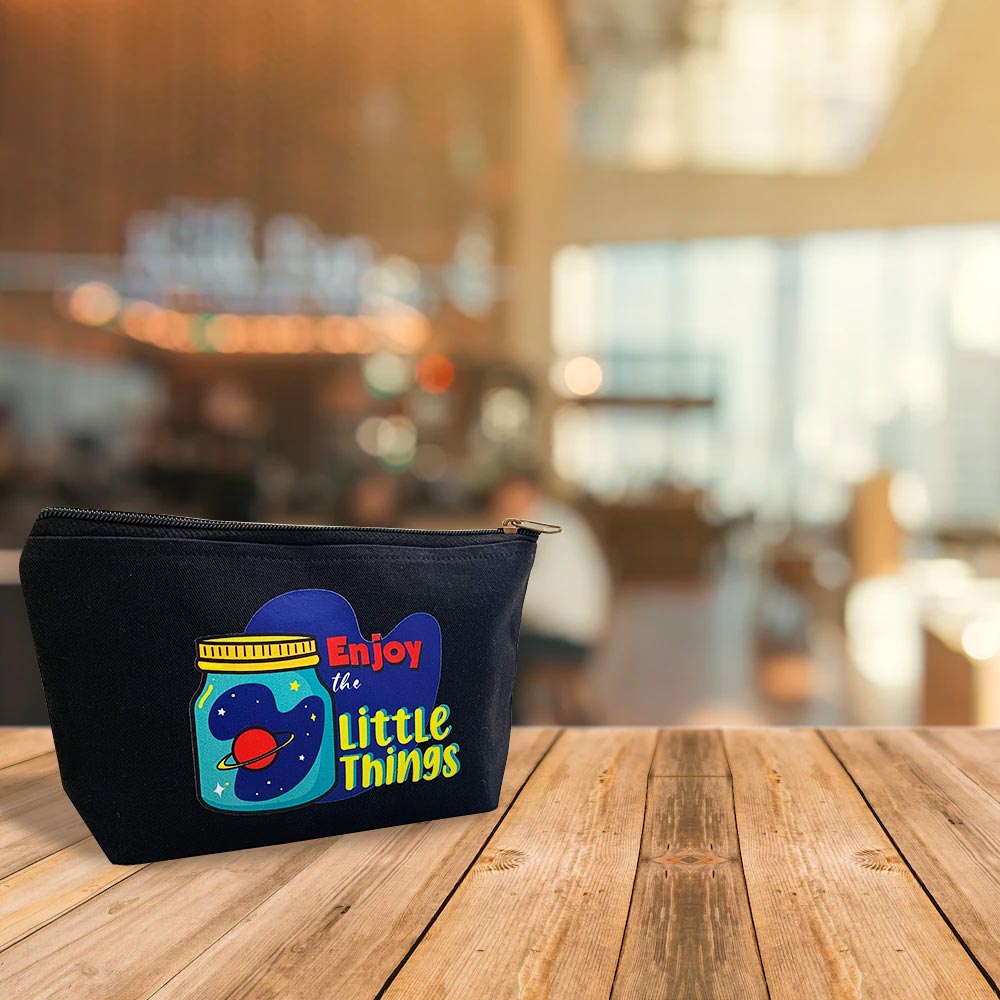 Enjoy the Little Things Multi-Purpose Black Cotton Pouch