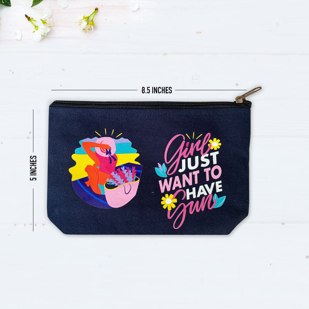 Girls Just Want To Have Fun Multi-Purpose Grey Cotton Pouch