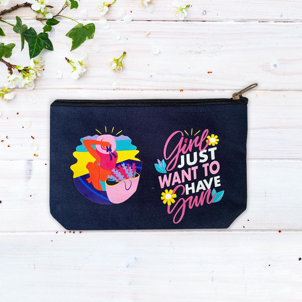 Girls Just Want To Have Fun Multi-Purpose Grey Cotton Pouch