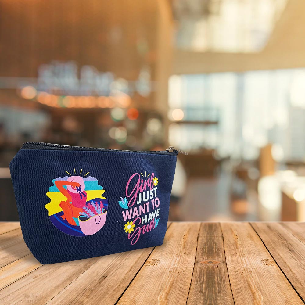 Girls Just Want To Have Fun Multi-Purpose Grey Cotton Pouch