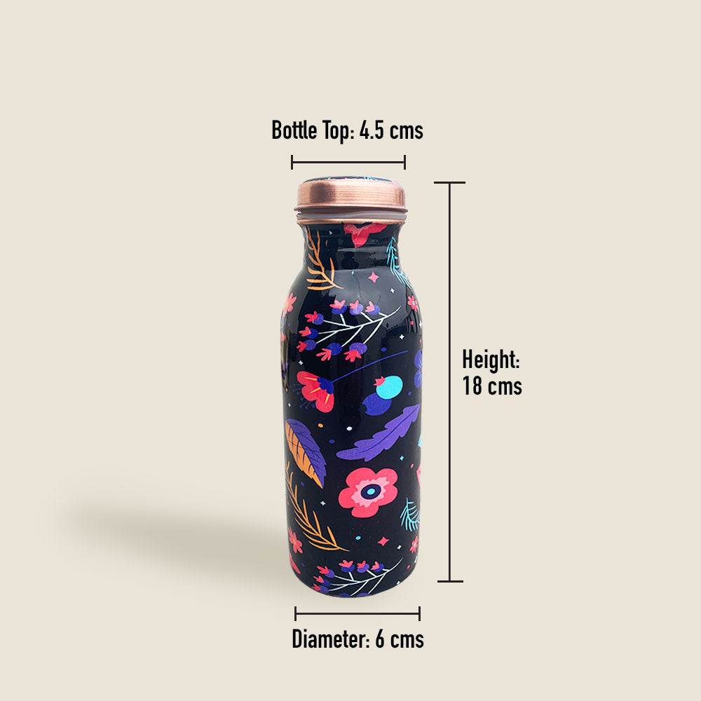 500 ML Small Black Floral Pattern Meenakari Copper Bottle