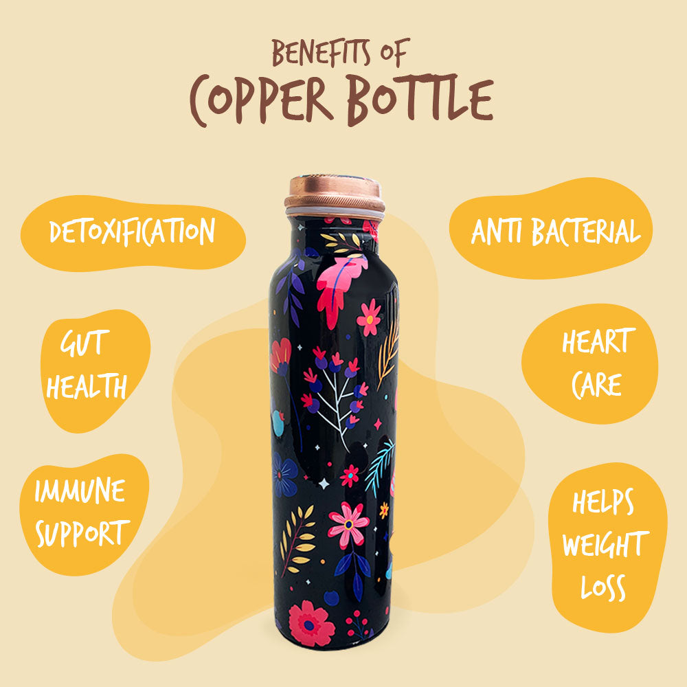 Black Meenakari Copper Bottle and Glass Set