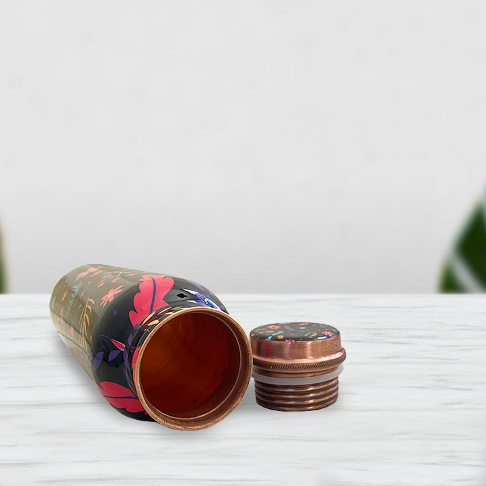 Black Meenakari Copper Bottle and Glass Set