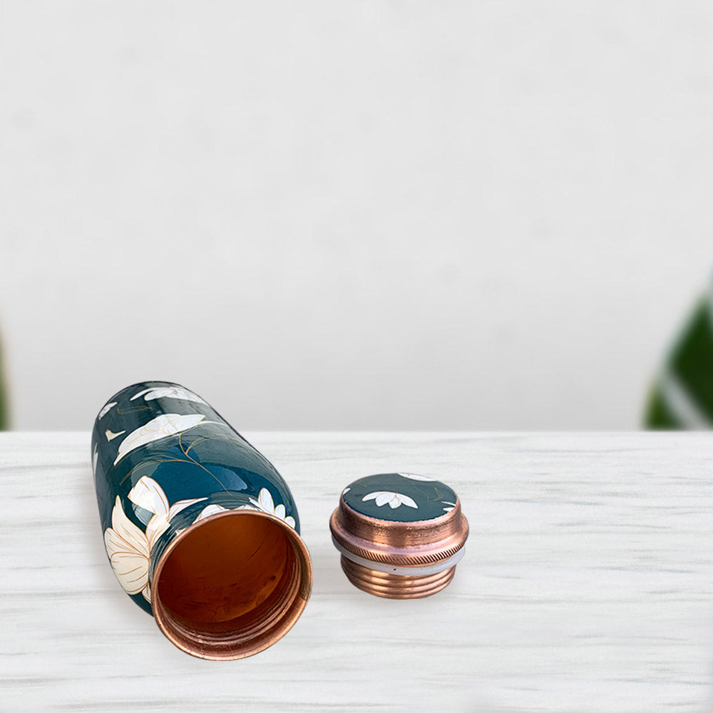 750 ml Green Motif Meenakari Copper Bottle