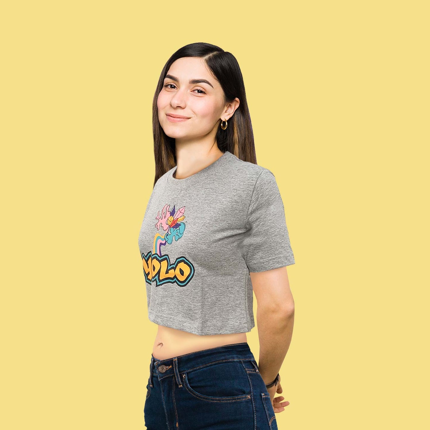 You Only Live Once Graphic Grey trendy Crop-Top for Women and Girls
