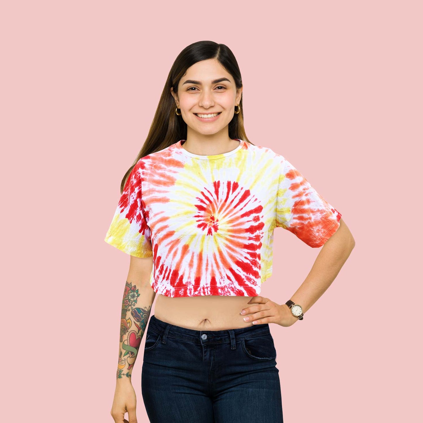 Fire Red and yellow Tie-die Crop-Top for Women and Girls