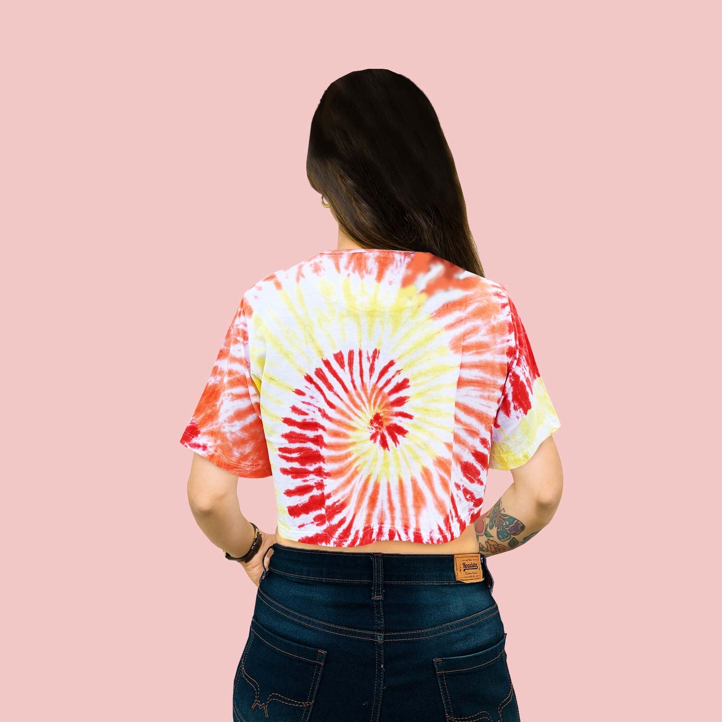 Fire Red and yellow Tie-die Crop-Top for Women and Girls