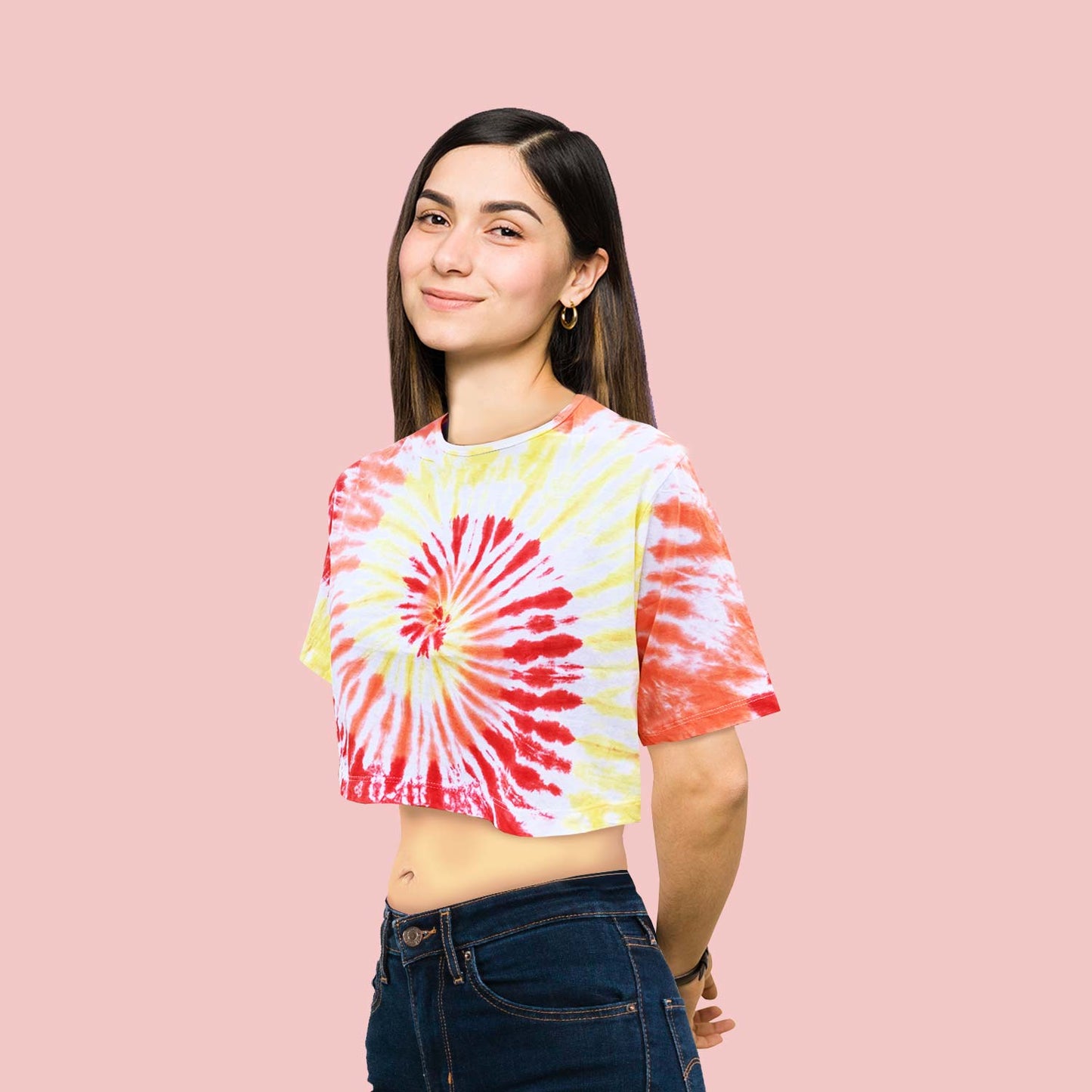 Fire Red and yellow Tie-die Crop-Top for Women and Girls