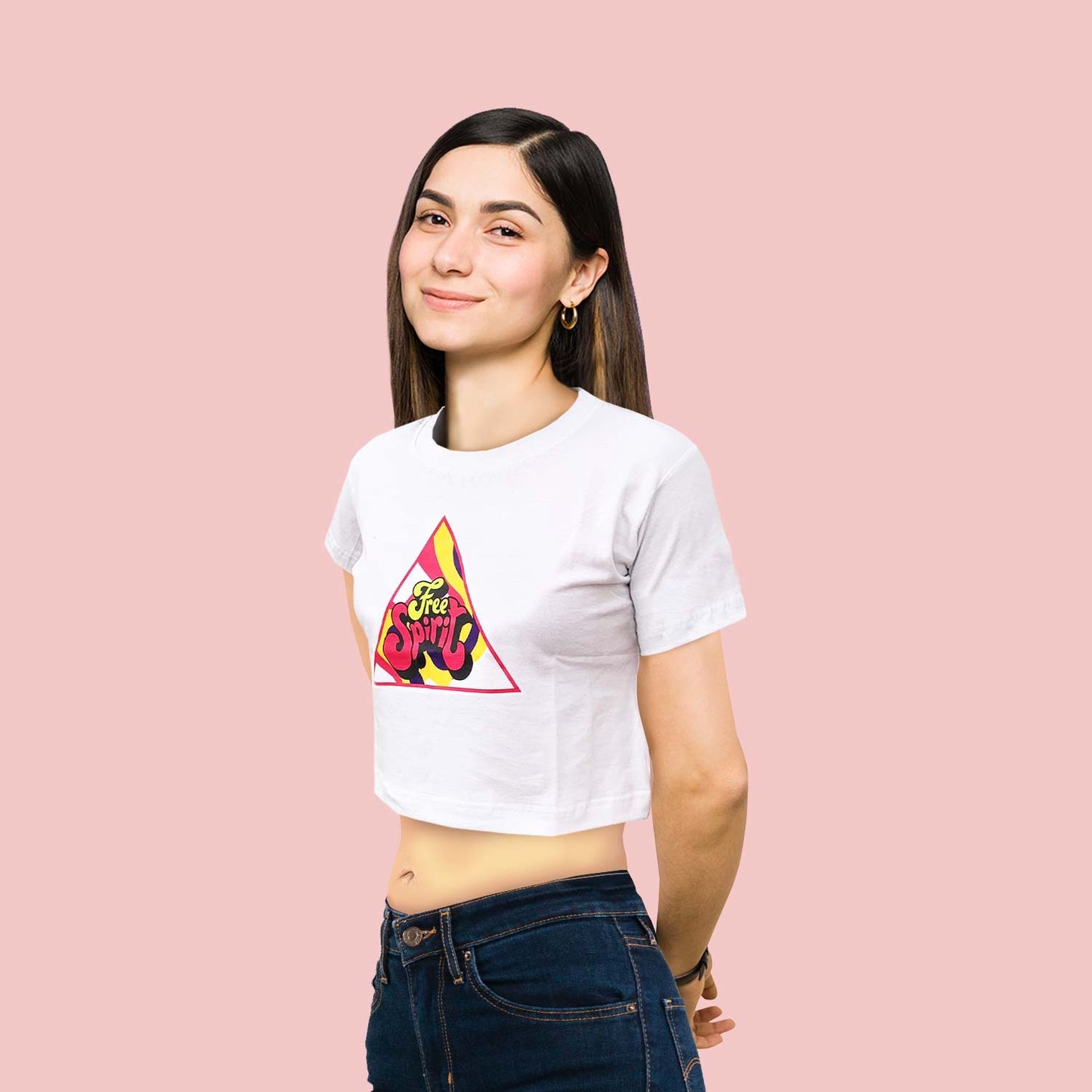 Free Spirit Graphic White trendy Crop-Top for Women and Girls