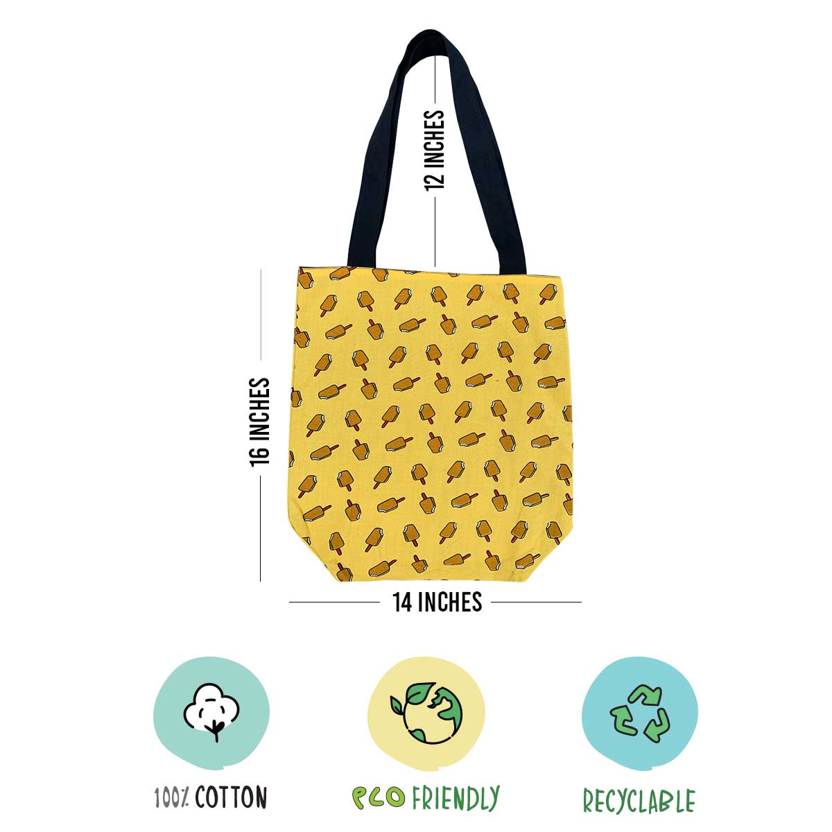 Yellow Ice Cream Pattern Tote Bag for Daily Use Office/ Party/ College Wear