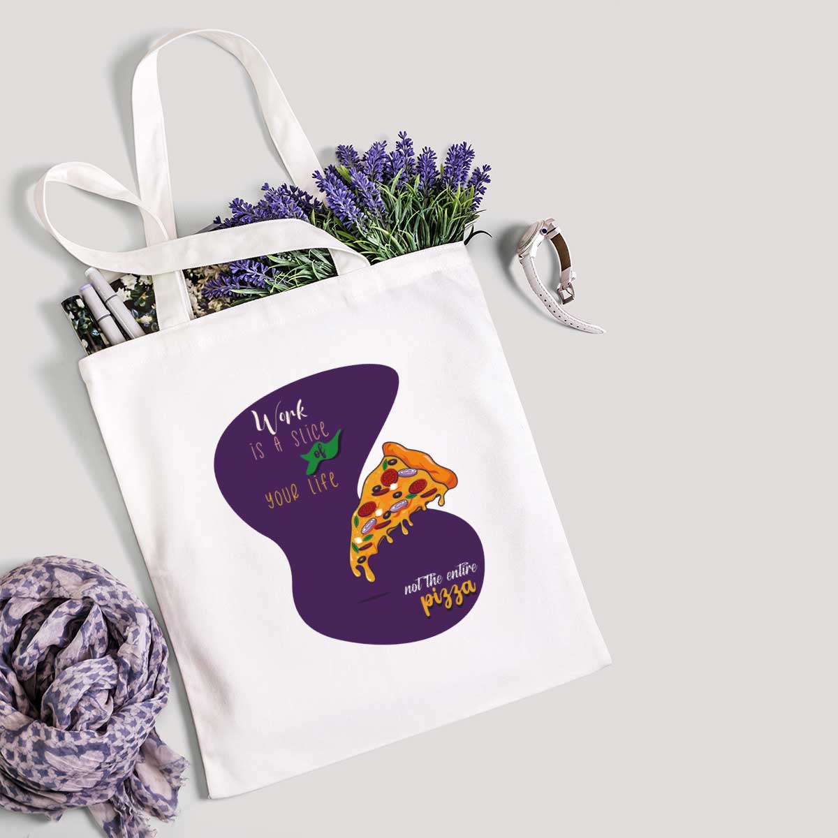 Slice of Life White Tote Bag for Daily Use/ College Wear