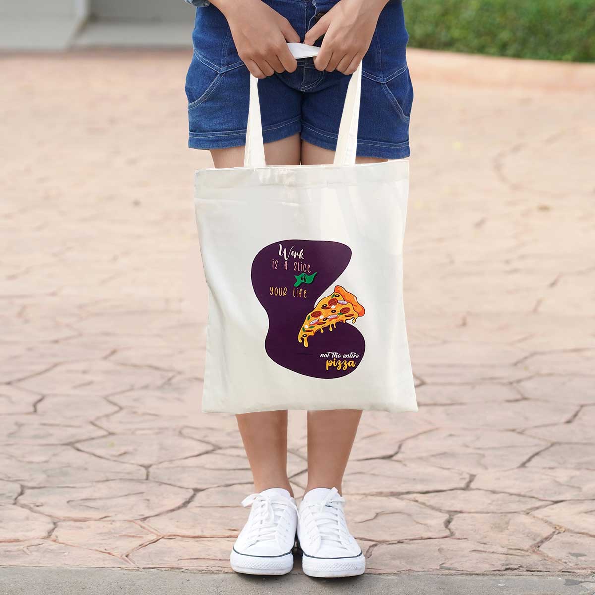 Slice of Life White Tote Bag for Daily Use/ College Wear
