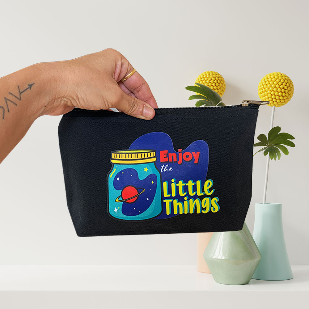 Enjoy the Little Things Multi-Purpose Black Cotton Pouch