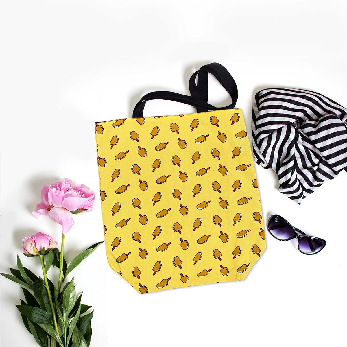 Yellow Sweet Love Pink Flower Tote Bag for Daily Use Office/ Party/ College Wear