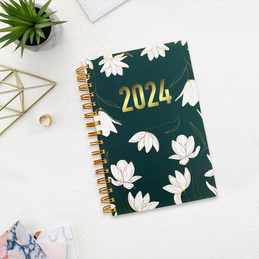 2024 White Lily Green Zen Planner