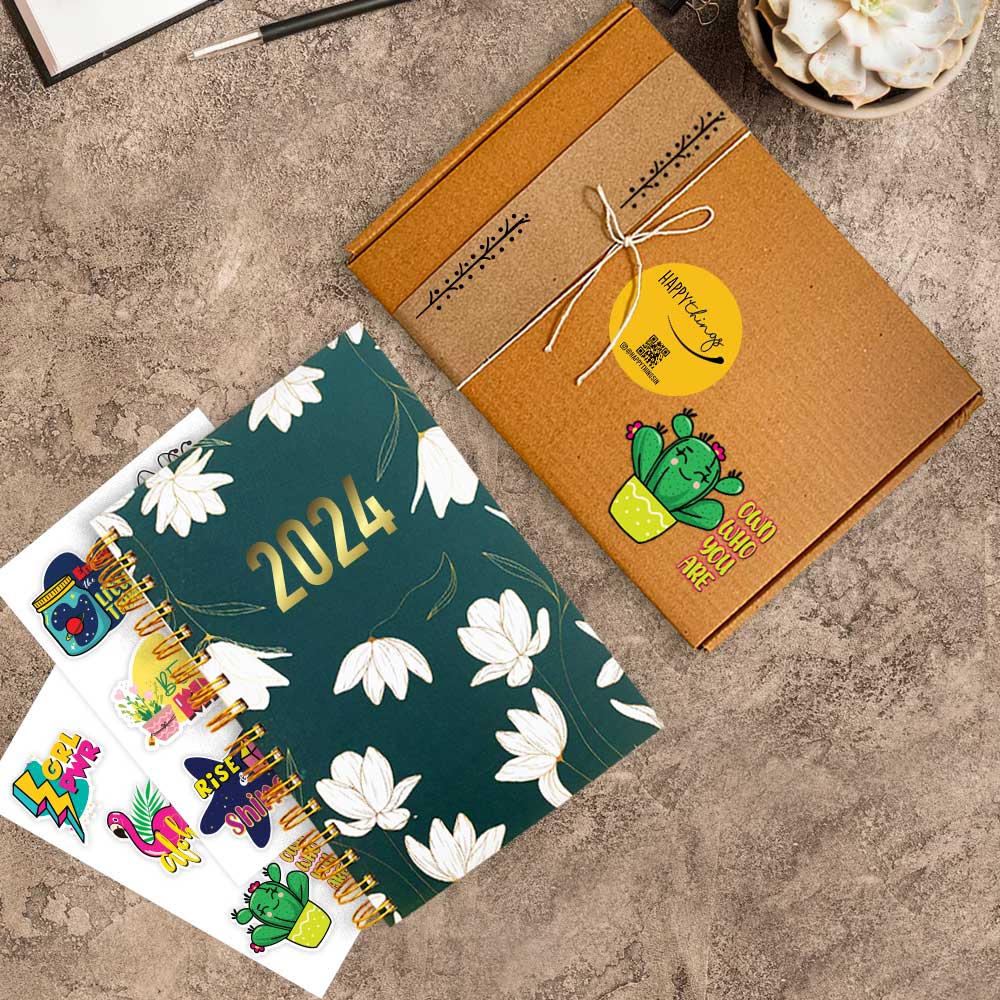 2024 White Lily Green Planner & Sticker Pack Combo