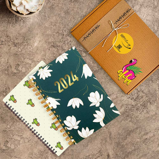 2024 White Lily Green Planner & Cactus Diary Combo