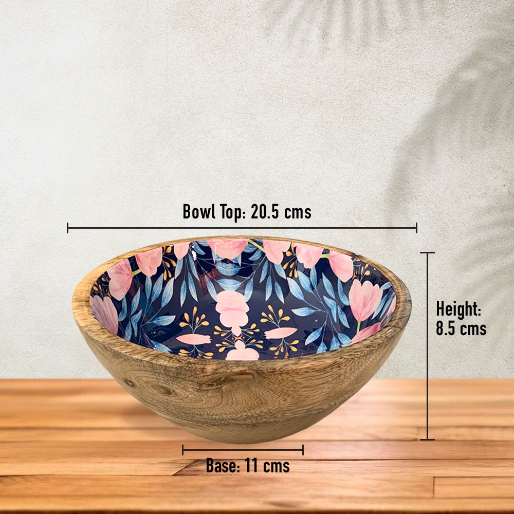 Blue Floral Motif Wooden Bowl Combo