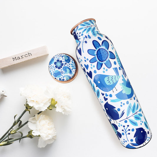 Blue Bird Motif Meenakari Copper Bottle