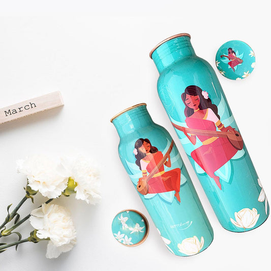 1L + 750ml Devi Meenakari Copper Bottle Combo