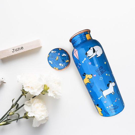 750 ml Cute Dog Pattern Meenakari Copper Bottle
