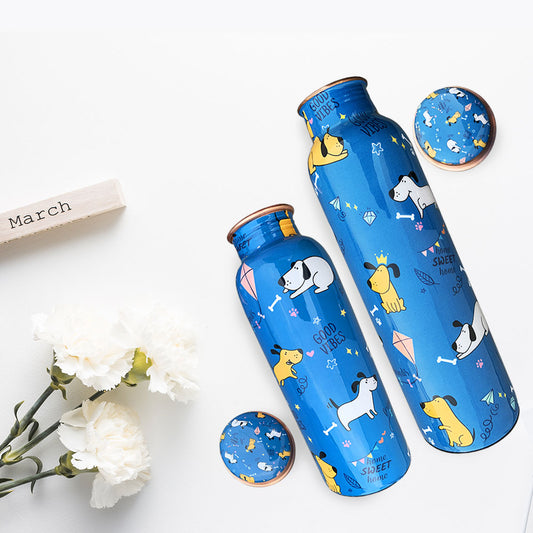 1L + 750ml Cute Dog Pattern Meenakari Copper Bottle Combo