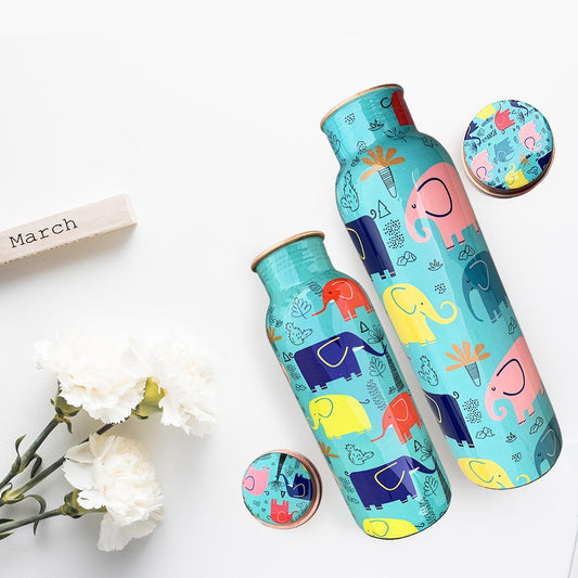 1L + 750ml Cool Elephant Pattern Meenakari Copper Bottle Combo