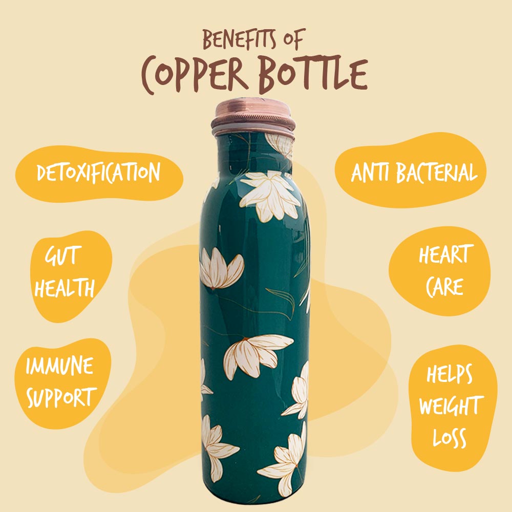 1L+750ml Green Motif Meenakari Copper Bottle Combo