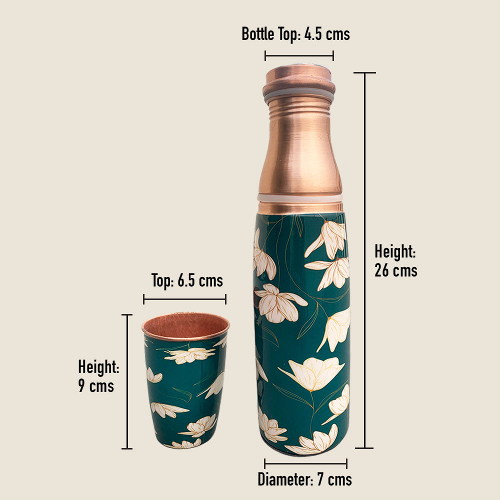 Green Motif Glass Bottle Meenakari Copper Bottle