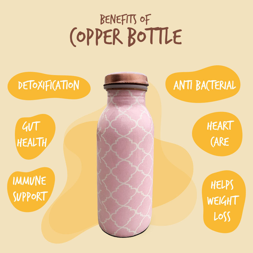 500 ML Light Pink Meenakari Copper Bottle