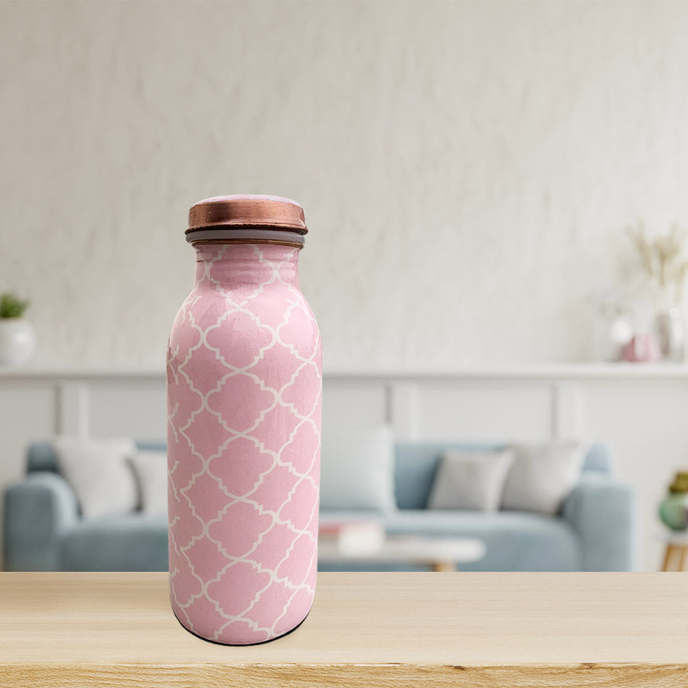 500 ML Light Pink Meenakari Copper Bottle