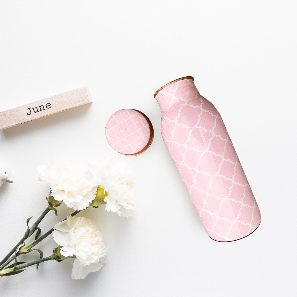 500 ML Light Pink Meenakari Copper Bottle