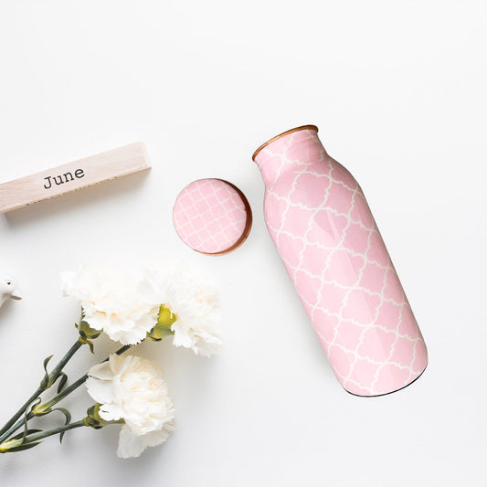 500 ML Light Pink Meenakari Copper Bottle