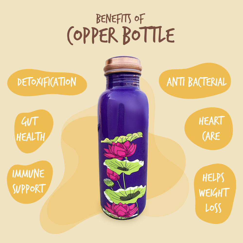 750ml Pink Lotus Pattern Meenakari Copper Bottle