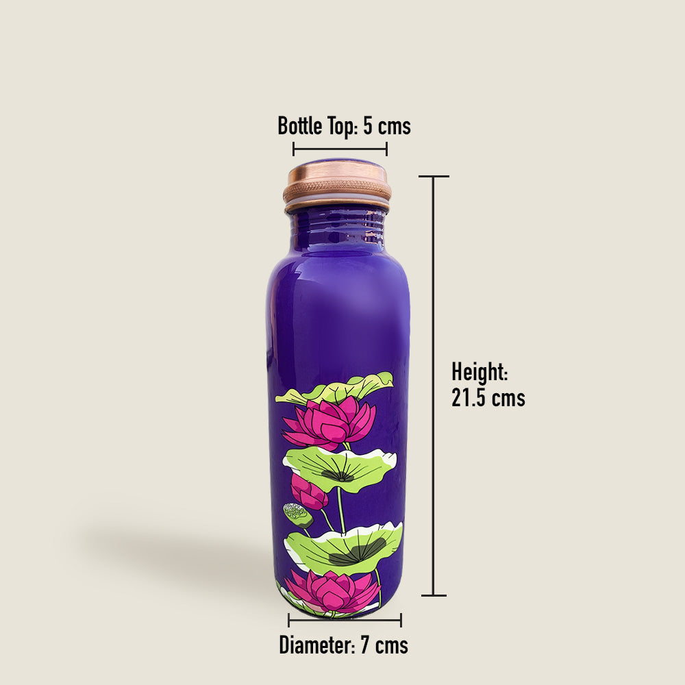 1L+750ml Pink Lotus Pattern Meenakari Copper Bottle Combo