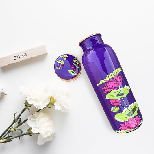 750ml Pink Lotus Pattern Meenakari Copper Bottle