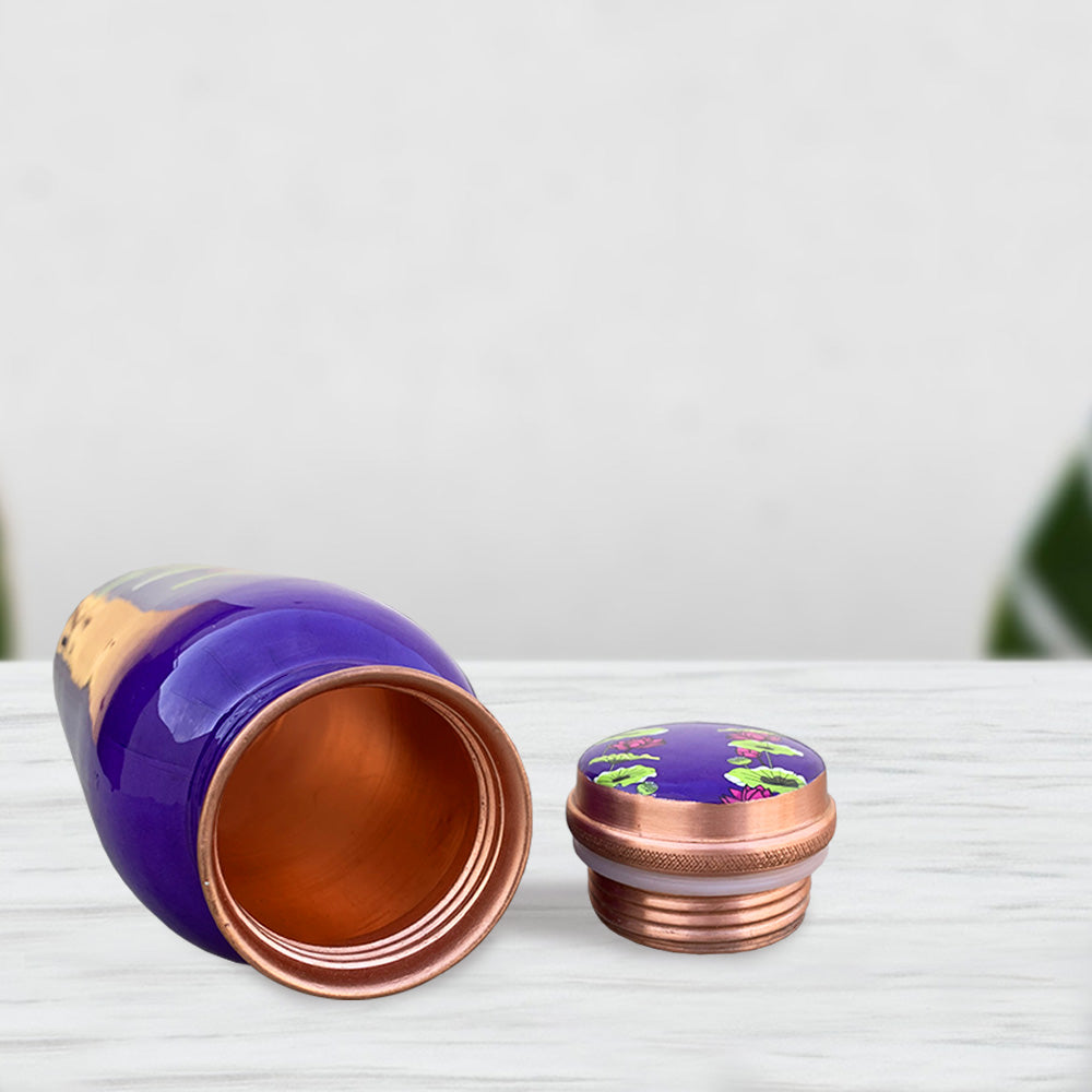 750ml Pink Lotus Pattern Meenakari Copper Bottle