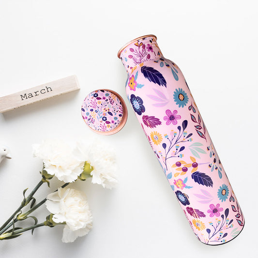 Pink Floral Meenakari Copper Bottle