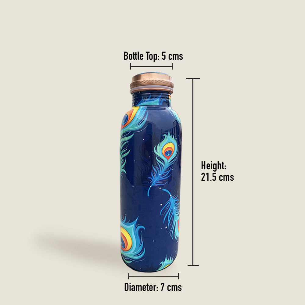 750 ml Peacock Pattern Meenakari Copper Bottle