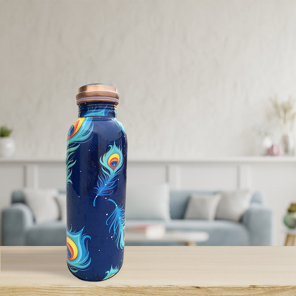750 ml Peacock Pattern Meenakari Copper Bottle