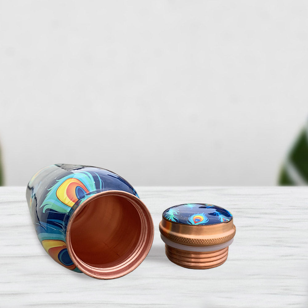 750 ml Peacock Pattern Meenakari Copper Bottle